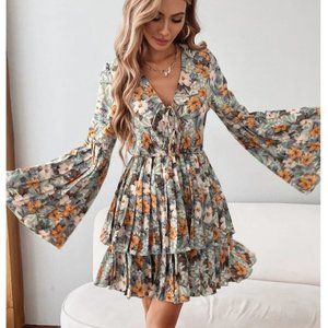 Floral Layered Pleated A-line Dress